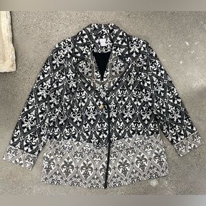 STATEMENT PIECE! CHICO’S Beaded Tapestry Jacquard Single Button Blazer Jacket -3